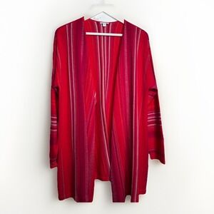 J Jill Cardigan Womens XL Pink Stripe Open Front Artsy Boho Oversized